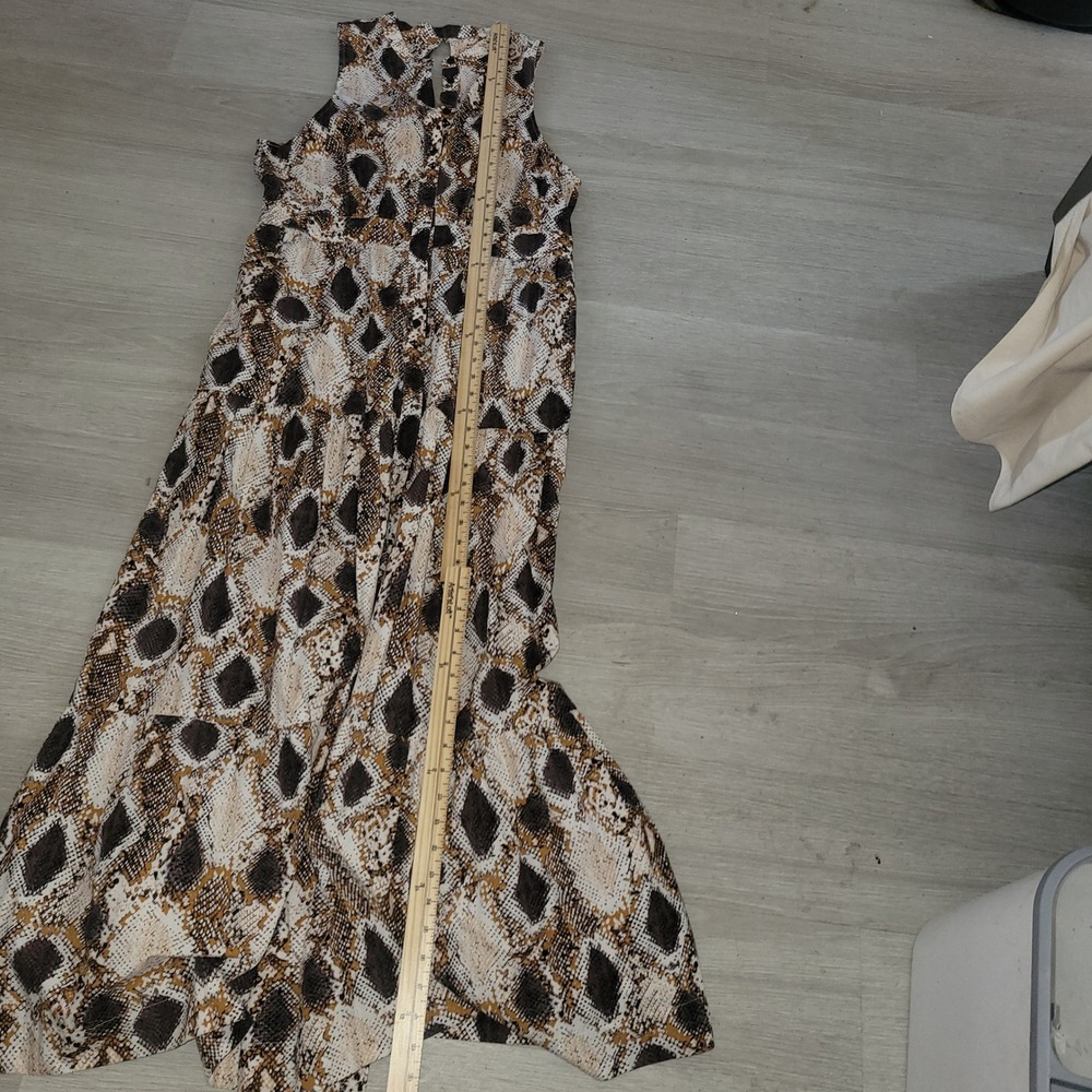 MAEVE  Snakeskin Print Maxi Dress Sleeveless Button Front Tiered Skirt High Neck - Picture 14 of 14